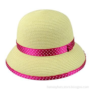 Straw Hat with Pink Band and Brim Edge